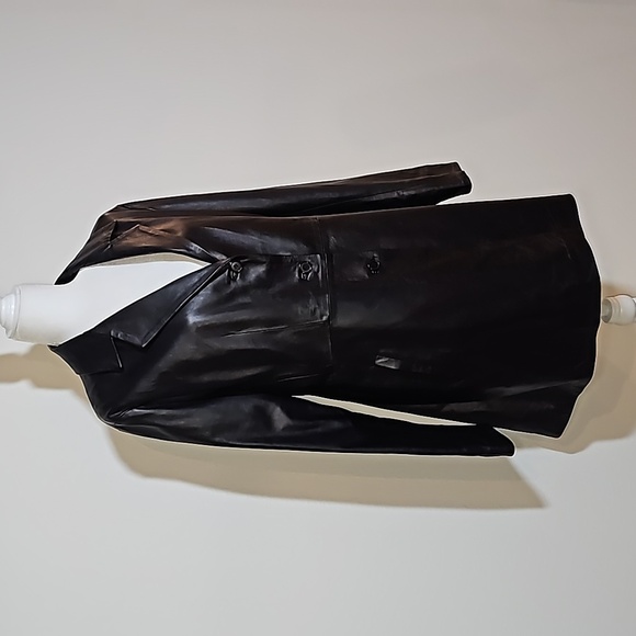 Vintage Vera Pelle Italy Black Leather Jacket Coat EU 48 US Large Mid Length - Picture 2 of 15